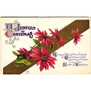 Antique 1913 Joyful Christmas Postcard Red Poinsettia Gold Ribbon Springfield OH